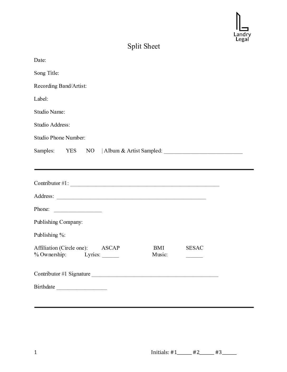 Split Sheet – Landry Legal PLLC